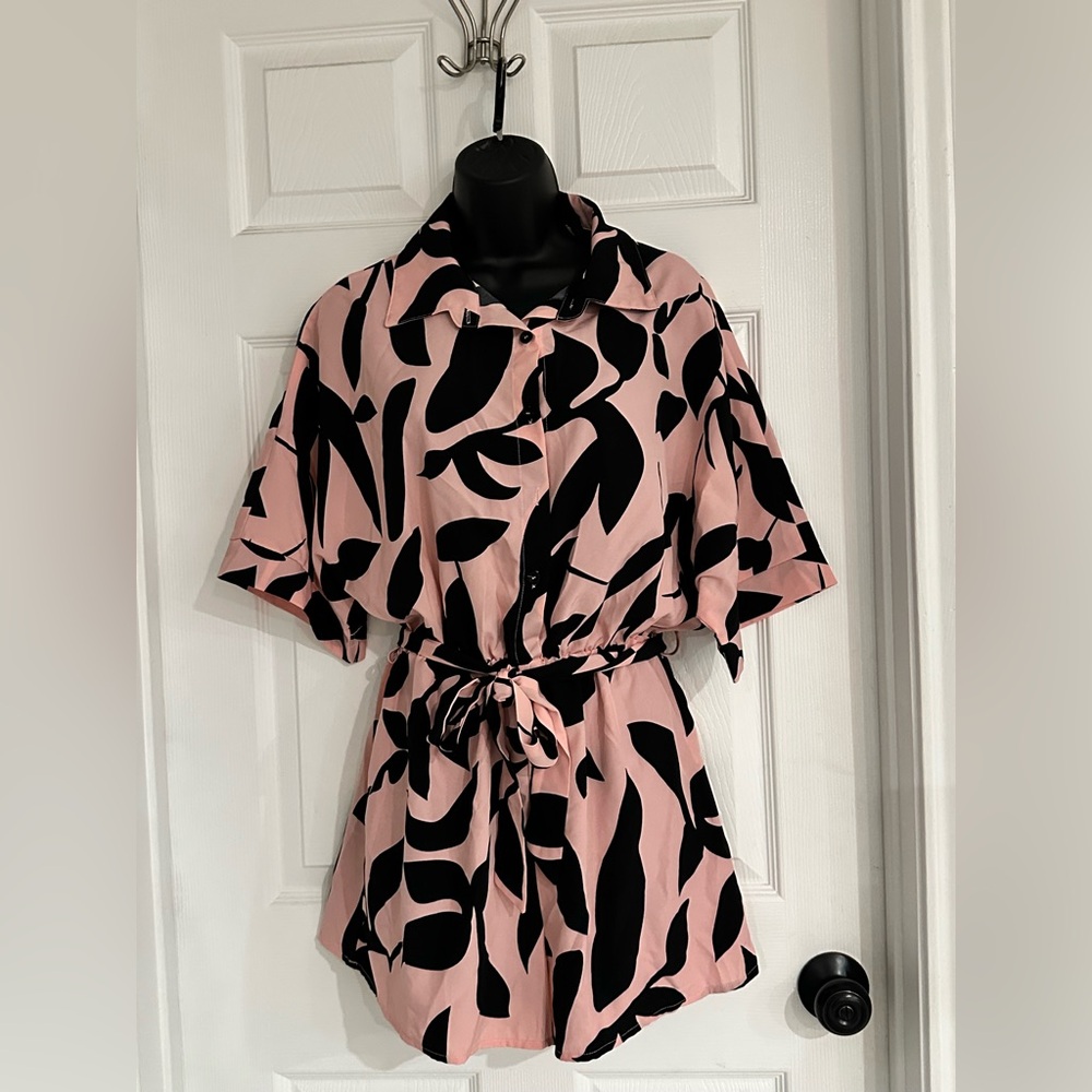 SHEIN Pink and Black Patterned Romper